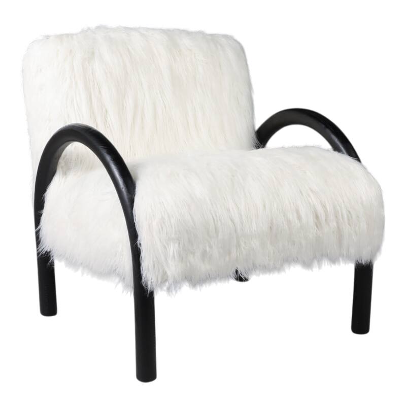 Wood and Upholstery Accent Chair Curved Arms - Ivory - 32.0"