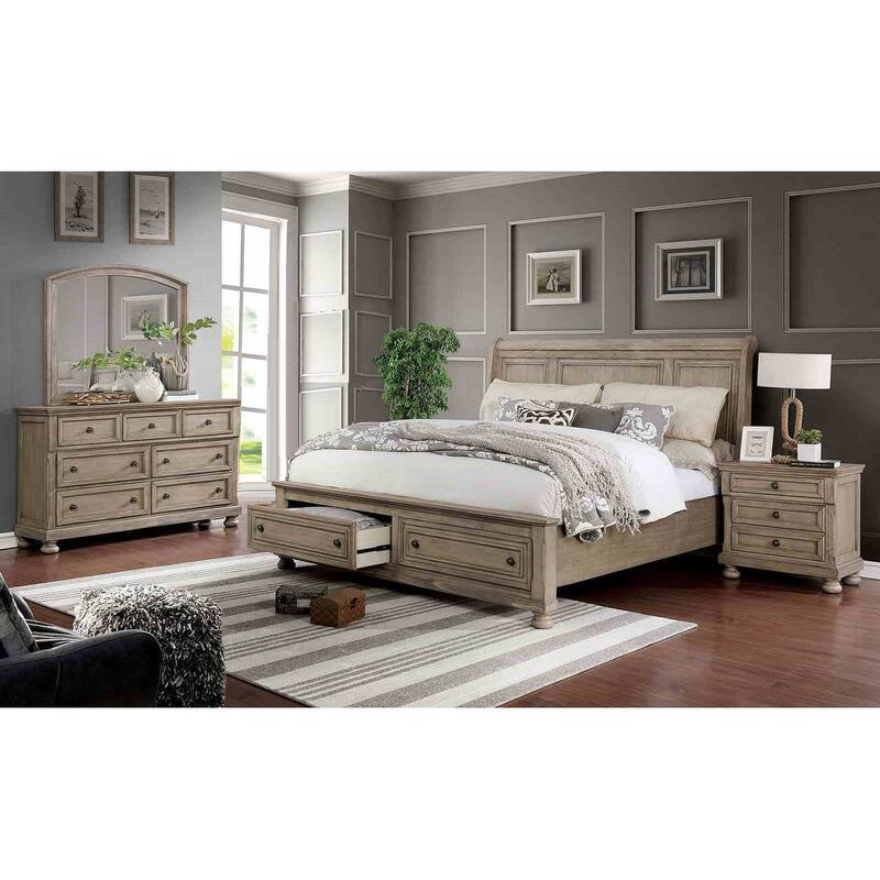 Transitioanl Gray Finish 4 Piece Bedroom Set with USB Charger on Nightstand