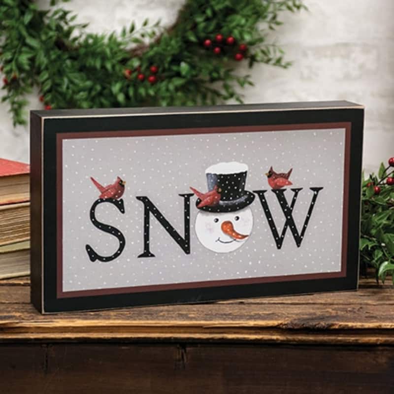Grey Black Wooden Box Sign Snow Cardinals Winter Home Decor 13.75x8 in - 13.75 x 2 x 8 in.