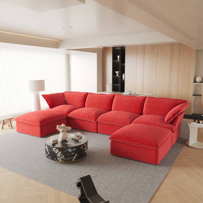 Oversized Modular Sectional Sofa Velvet Upholstered U-shape 6 Piece Couch