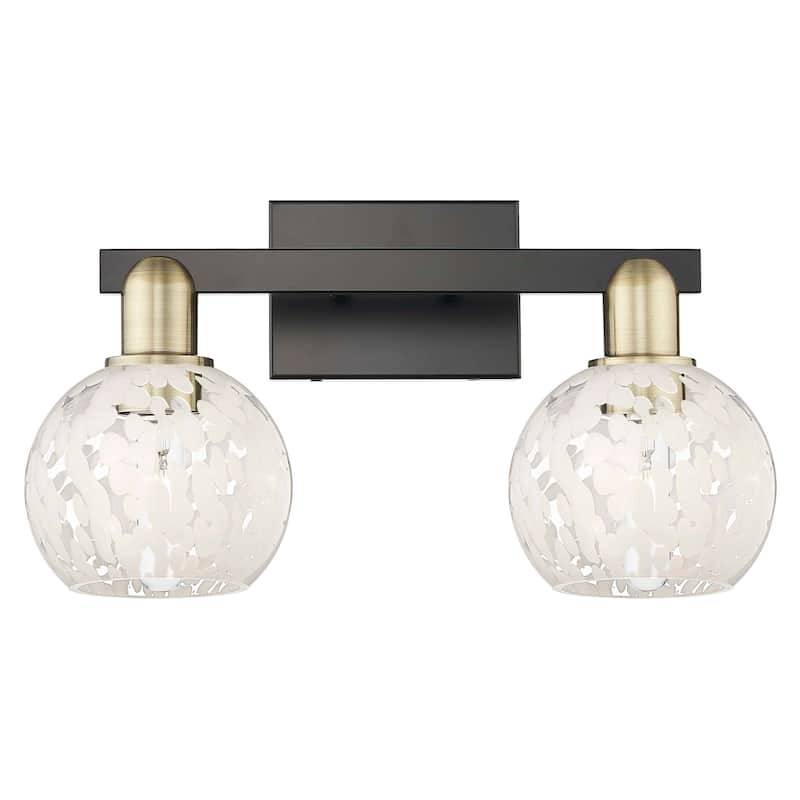 Innovations Lighting 716-2W-10-17 White Mouchette Vanity White - Black Antique Brass / White Mouchette