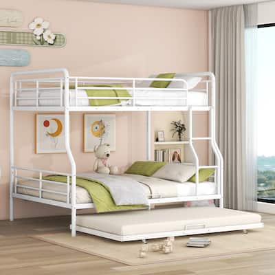Full XL Over Queen Metal Bunk Bed with Twin Size Trundle