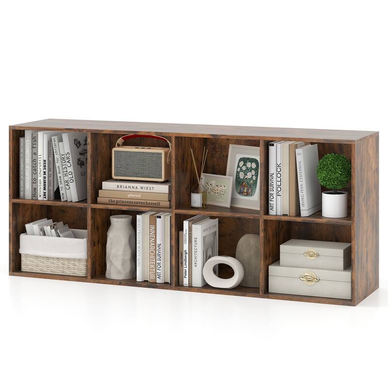 Costway 8-Cube Bookcase Bookshelf with 2 Anti-Tipping Kits Storage - See Details - Rustic Brown - See Details