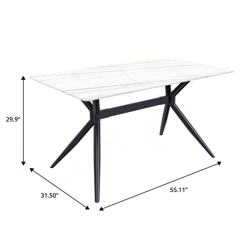 7-Piece Dining Set with 55-Inch Sintered Stone Dining Table and 6 Velvet Side Chairs