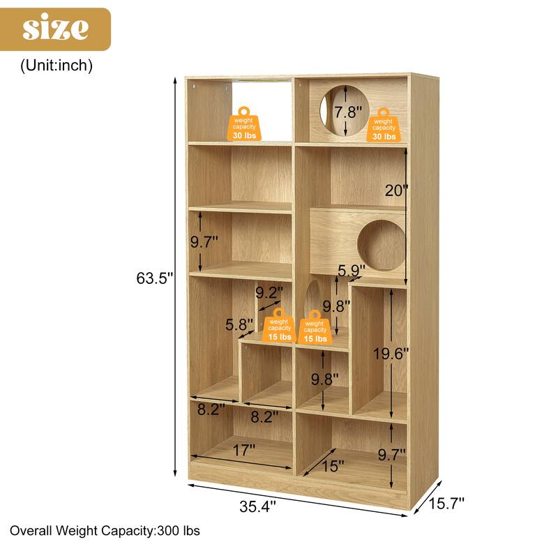 Roomfitters Modern 2 in 1 Wood Bookshelf Cat House, Cat Tree Display Storage Shelf with Litter Box Enclosure