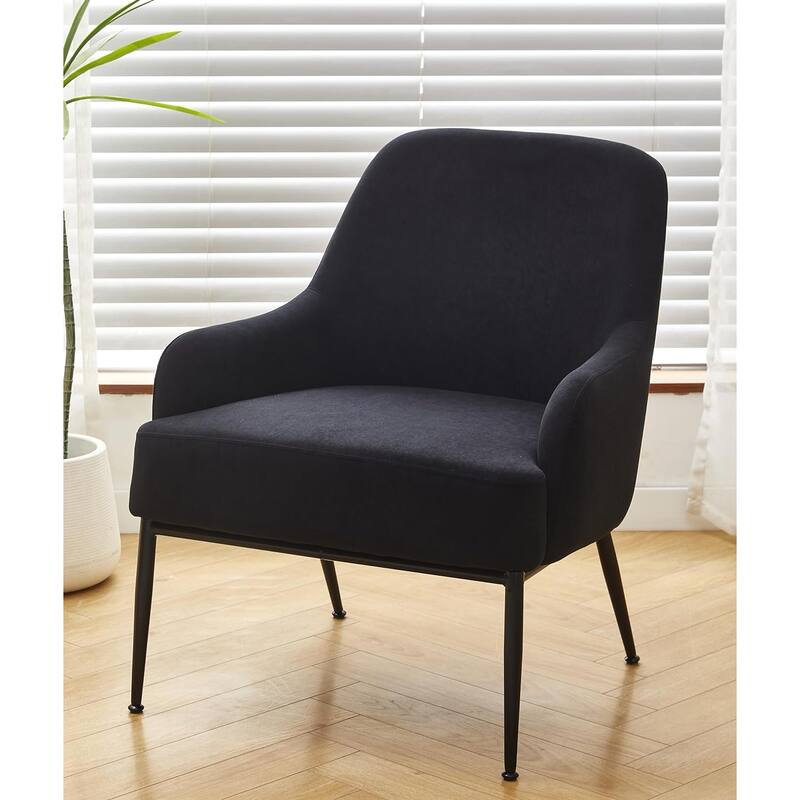 Luxury and Elegance Velvet Armchair Solid and Engineered Wood with Black Metal Legs Dense Foam and Heavy Webbing