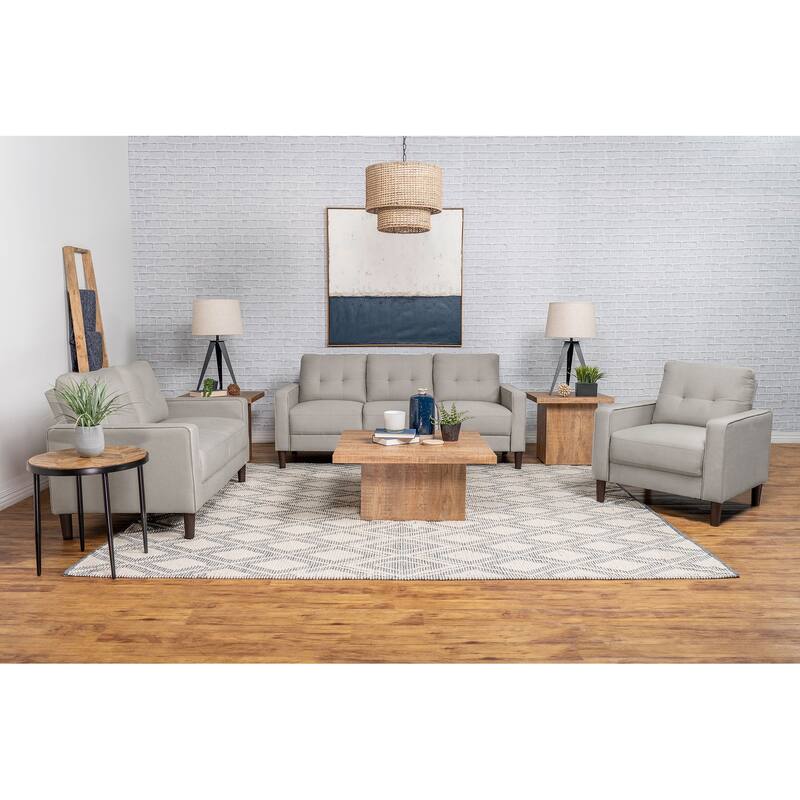 Bowen Upholstered Track Arm Tufted Sofa Set - Beige - 3 Piece