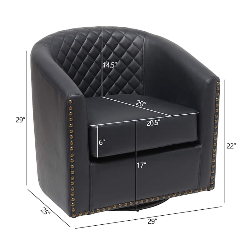 KINWELL 29" Wide Tufted PU Leather Swivel Barrel Chair