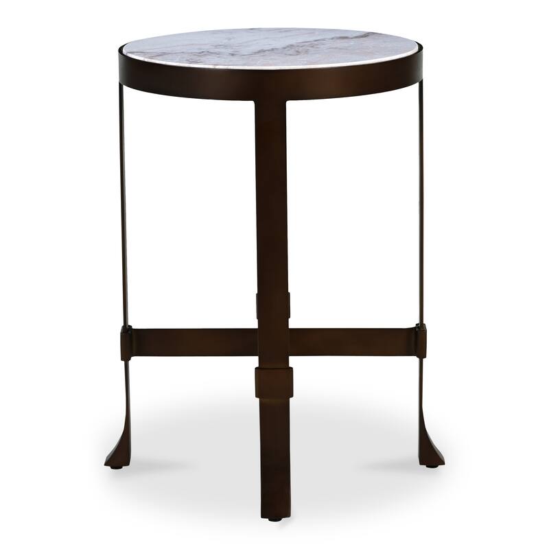 NADAAL STUDIOS Caelin Side Table, White Marble Top with Iron Base and Metal-Rim Edge, White - White Marble