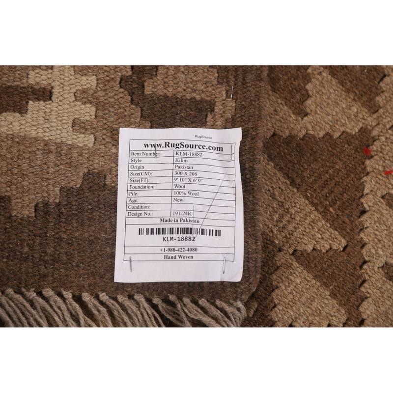 Geometric Kilim Reversible Area Rug Flat-weave Living Room Wool Carpet - 6'9" x 9'10"