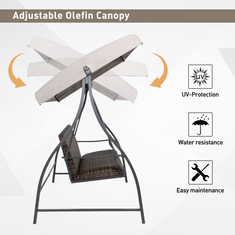 Aoodor 3-Seat Outdoor Rattan Patio Swing with Adjustable Canopy - Stylish Comfort for Your Porch, Garden, and Yard