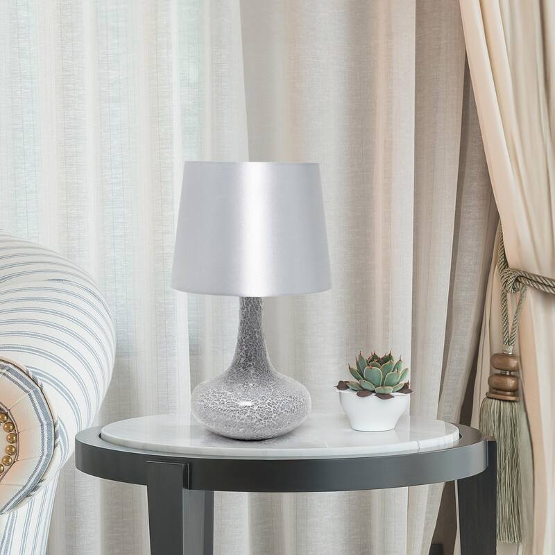 Patchwork Crystal Glass Table Lamp with Drum Shade - 14" - Gray