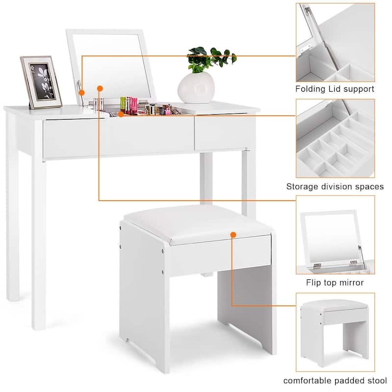 Vanity Makeup Dressing Table Set with Cell Storage Box-Black - 35.4" x 15.7" x 29.5" (L x W x H)