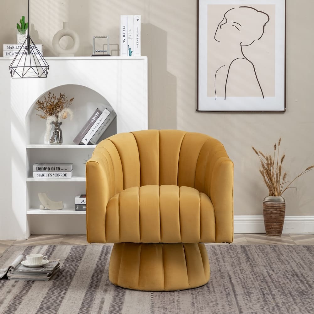 SEYNAR Modern Glam Velvet Upholstered Round Swivel Accent Arm Barrel Chair for Living Room