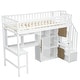 preview thumbnail 11 of 26, Solid Wood Loft Bed with Built-in Desk and LED, Twin Size Frame with Storage Shelves, Cabinets & Storage Staircase for Kids