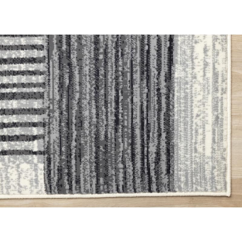 Forte White Grey Black Modern Striped Patches Area Rug, 5'3" x 7'5"