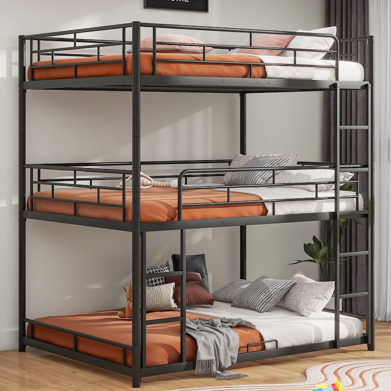 Metal Triple Bunk Bed for 3 Kids, Convertible into Platform Bedframe