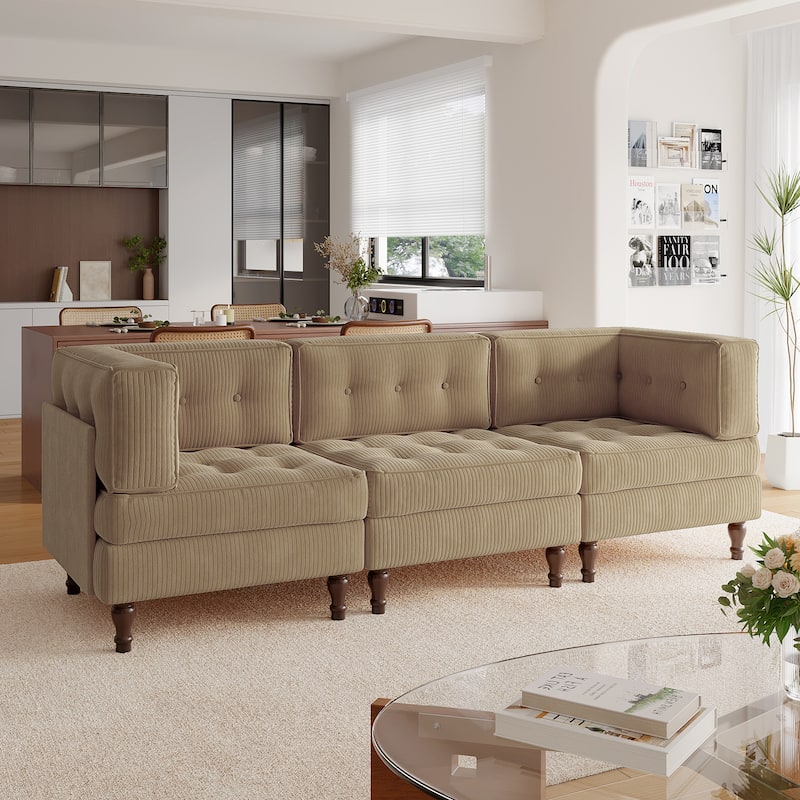 Madison Oversized Upholstered Corduroy Modular Sectional Sofa - Camel-3 Piece Type1