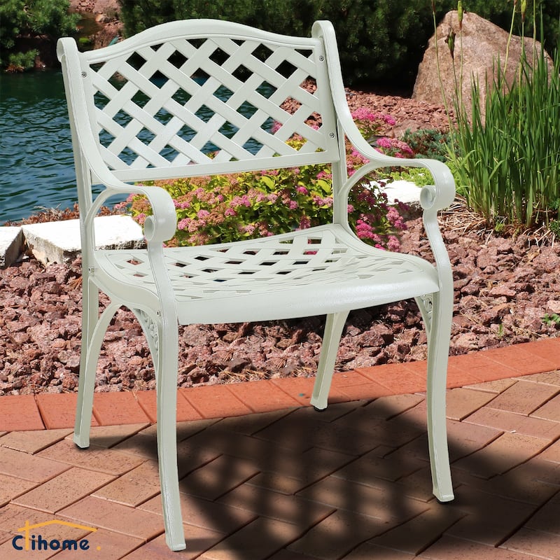Clihome Outdoor Cast Aluminum Arm Dining Chair (Set of 2)