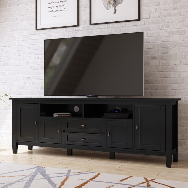 WYNDENHALL Norfolk SOLID WOOD 72 inch Wide TV Media Stand For TVs up to 80 inches - 72'' W x 17.5'' D x 26'' H - Black