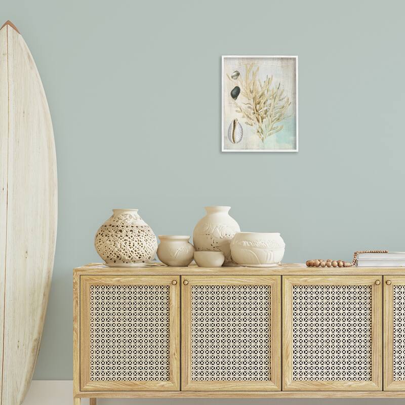 Stupell Coral Branch & Cowrie Shells Framed Giclee Art Design By Susan Arnot