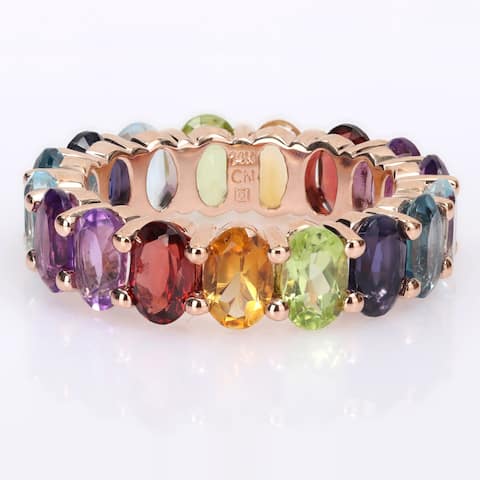 Miadora 14k Rose Gold Oval-cut Multi-color Gemstone Eternity Band Ring