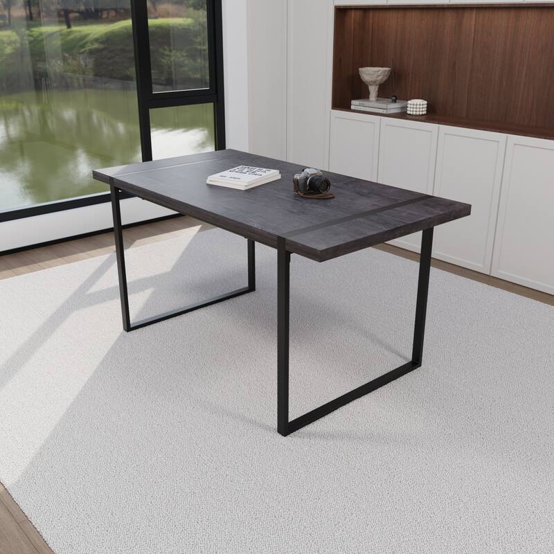 MDF light wood dining table and modern dining chair 4-piece set,medieval wooden kitchen dining table set, rectangular metal base