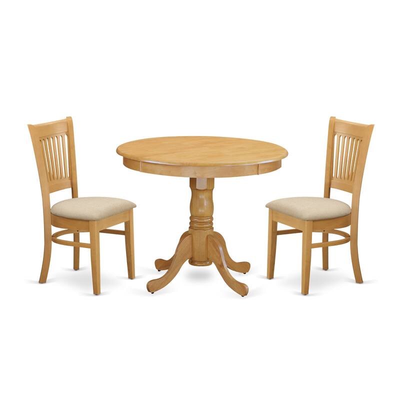 East West Furniture 3 PC Kitchen Table Set Contains a Round Dining Room Table and 2 Kitchen Chairs, Oak( SEAT TYPE OPTION)