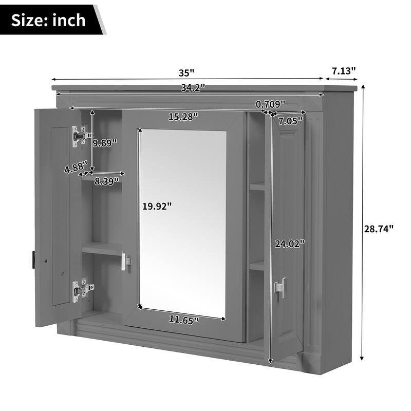 Bathroom Wall Cabinet with Mirror, Wall Mounted Medicine Cabinet with 4 Shelves, Mirrored Door Over Toilet Storage Cabinet