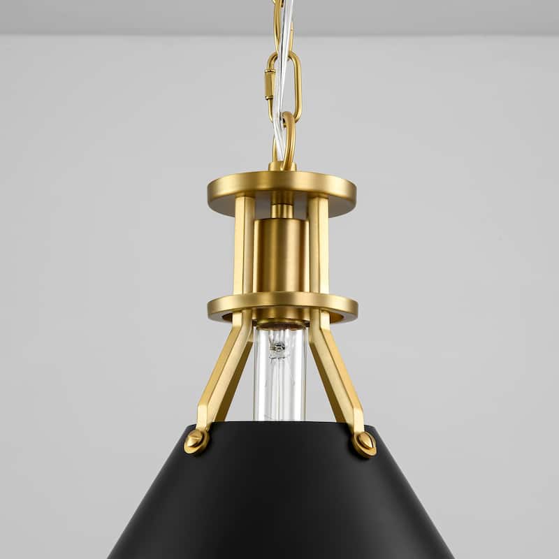 1-Light Modern Industrial Brushed Gold Cone Adjustable Pendant Light for Kitchen Island