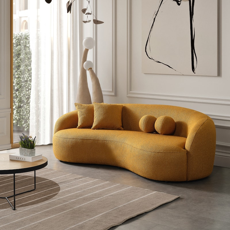 Blaine Japandi Style Luxury Modern Boucle Fabric Curved Sofa - Gold