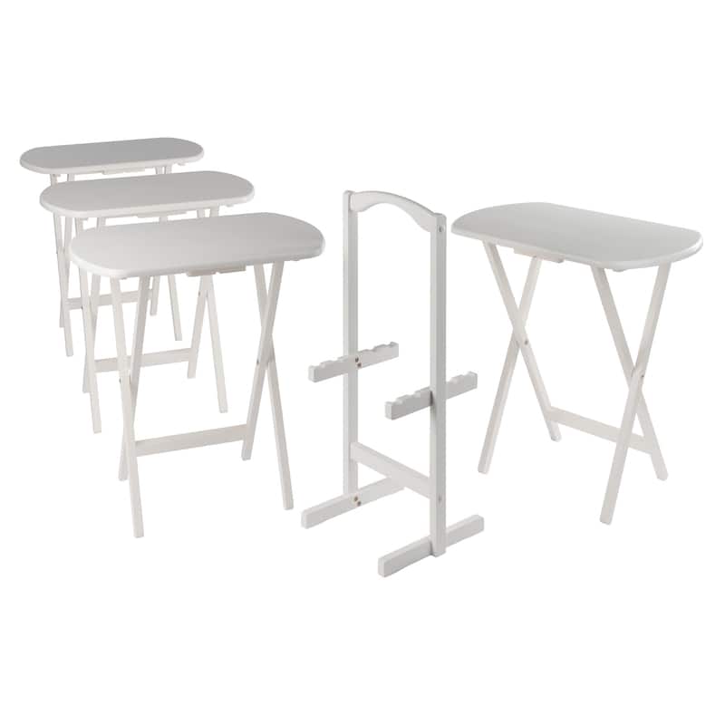 Corbett 4 Snack Tables with Stand White Finish