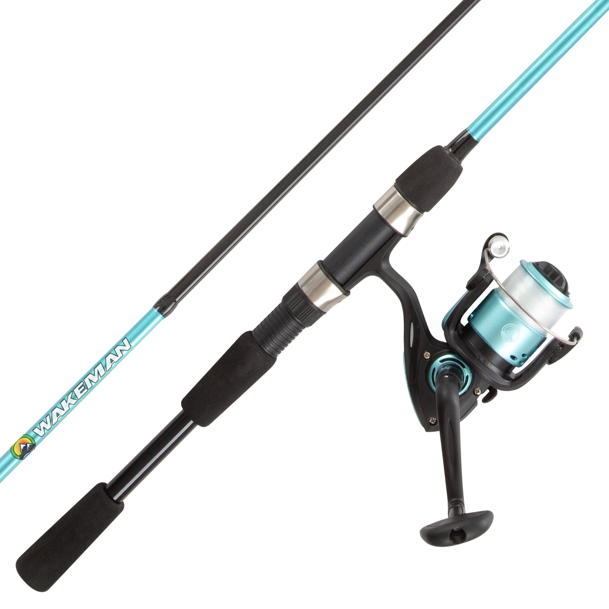Fishing Rod and Reel Combo - 6-Foot Spin Cast Fiberglass Pole Test Breakline for Beginners by Wakeman (Turquoise)