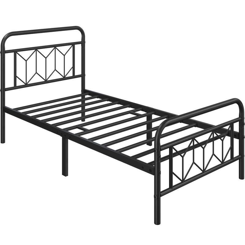Yaheetech Metal Bed Frame with Diamond Pattern Headboard
