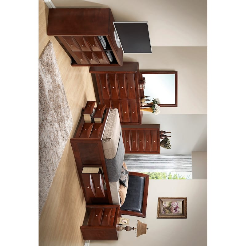 Wooden Panel Twin Bed with Drawers - 87" - Cherry Brown