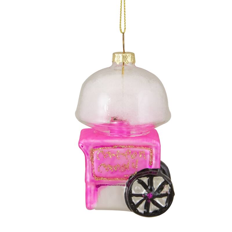 3.25" Pink White and Gold Cotton Candy Machine Glass Christmas Ornament