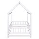 preview thumbnail 29 of 71, Floor Wooden Bed with House Roof and Fence Guardrails for Kids' Bedroom