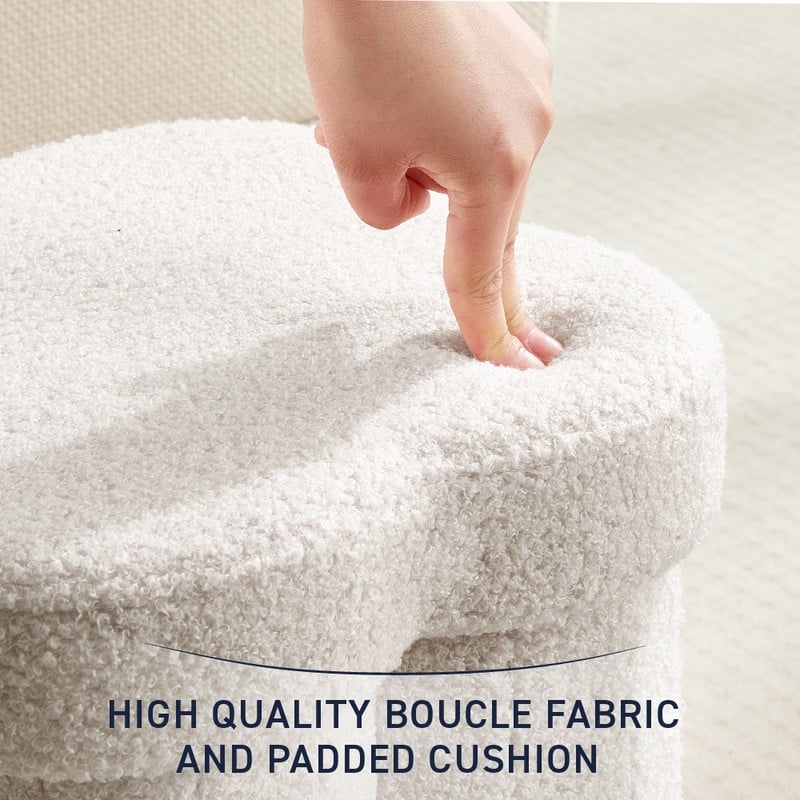 Ornavo Home Boucle Flower 12" Storage Ottoman - Footstool - Perfect for Dorm, Living Room and Bedroom