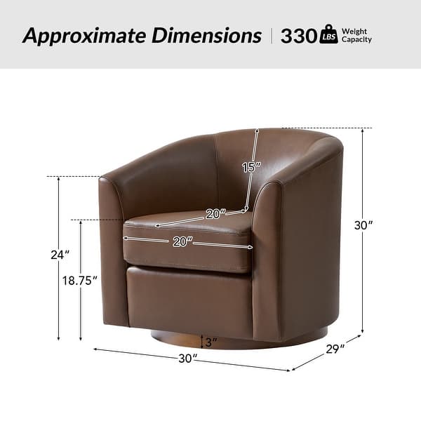 dimension image slide 5 of 6, HULALA HOME Althea Modern Genuine Leather Swivel Barrel Chair with Solid Wood Base
