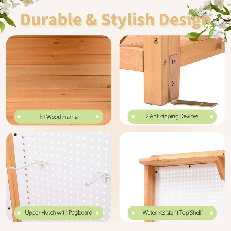 Fir Wood Potting Bench with Hutch, Garden Workstation for Planting, 4 Shelves & Adjustable Storage,with Hooks, 50.2''Countertop