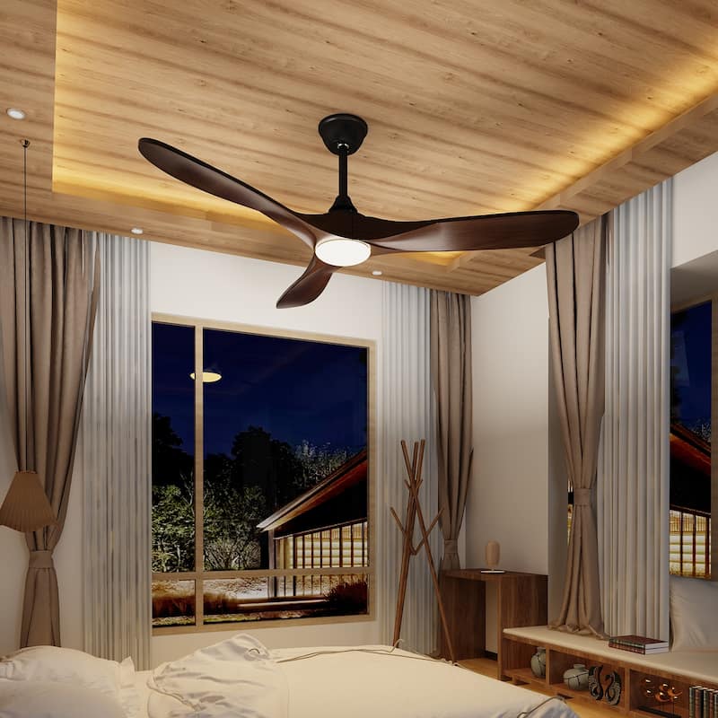 60" 3-Blades Wood Ceiling Fan with LED Light and Remote Control - N/A