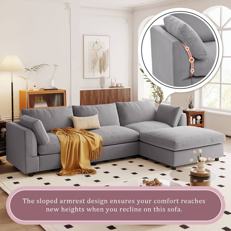 Upholstery Convertible Sectional Sofa, L Shaped Couch with Removable Footstool