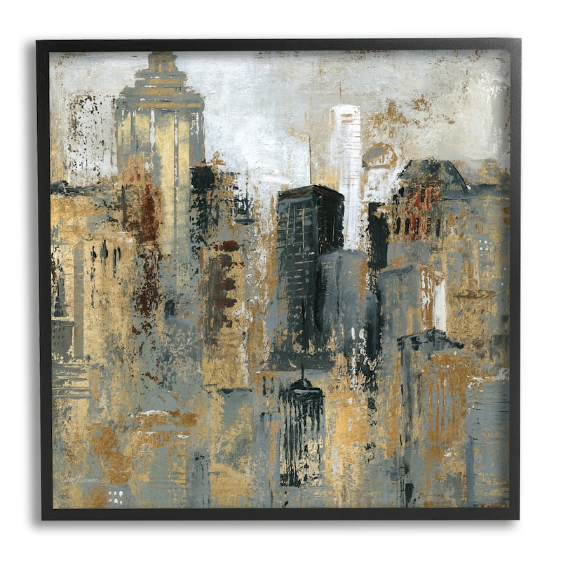 Stupell Abstract Cityscape Urban Buildings Modern Architecture Framed Wall Art, Design by Carol Robinson - Gold - 12 x 12 - Black