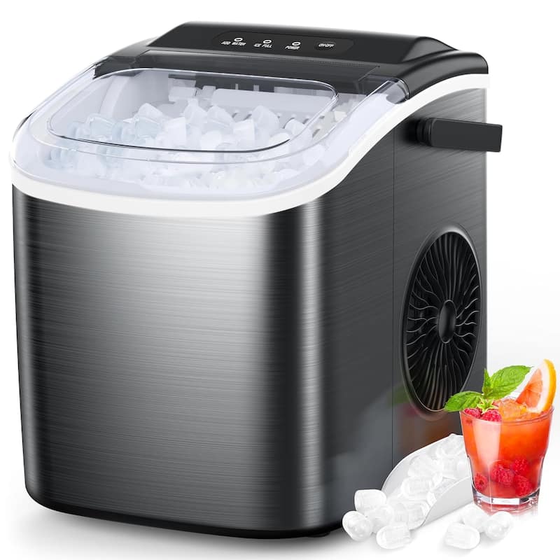 Ice Makers Countertop, Portable Ice Maker Machine with Handle, Self-Cleaning Ice Maker, for Home/Office/Kitchen - Stainless Steel