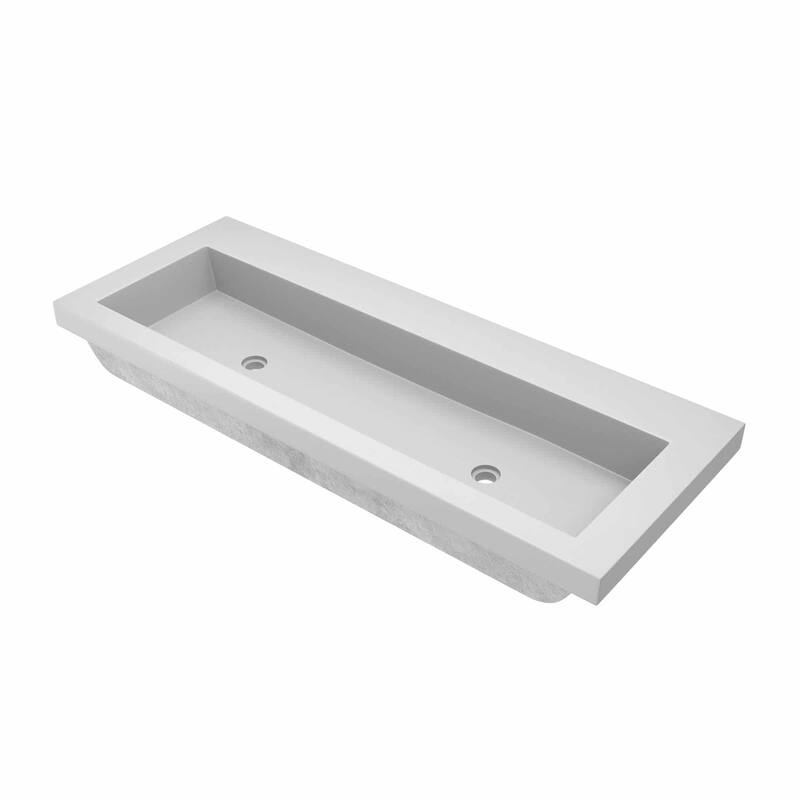 Trough 48-inch NativeStone Drop-in Double Bathroom Sink - 48" x 19" x 5" - Pearl - No Faucet Holes
