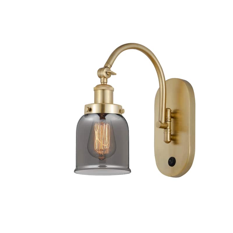 Innovations Lighting 918-1W-13-5 Bell Sconce Bell 13" Tall Wall Sconce - Satin Gold / Plated Smoke