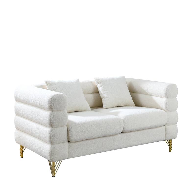 3+2 Teddy Fabric Sofa Combination - Chic Design with 5 Pillows