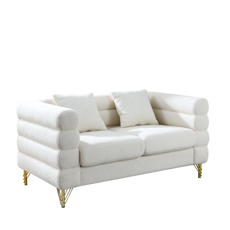 Two-Person Sofa with Art Deco Design and Gold Legs for Living Room or Guest Room