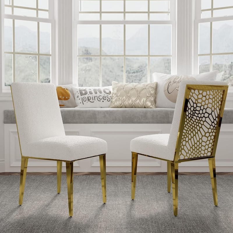 65 inch Faux Marble Dining Table Set with Boucle Dining Chairs