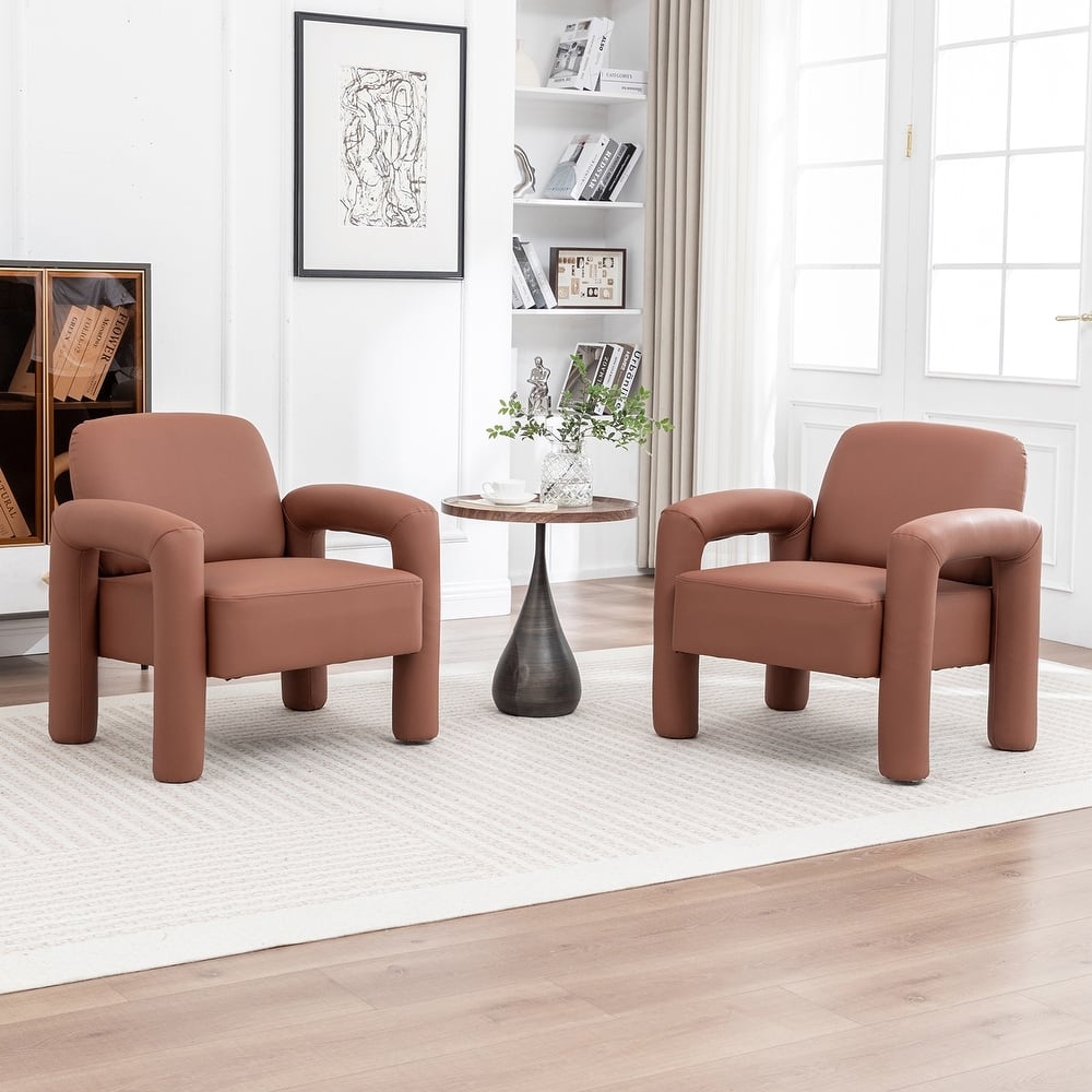 SEYNAR Modern PU Leather Accent Chair with Tubular Multifunctional Legs for Living Room Set of 2